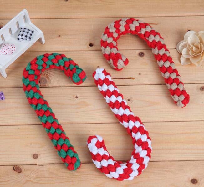 1pcs Cotton rope crutches Christmas series pet toys dog teeth cleaning and molar toys