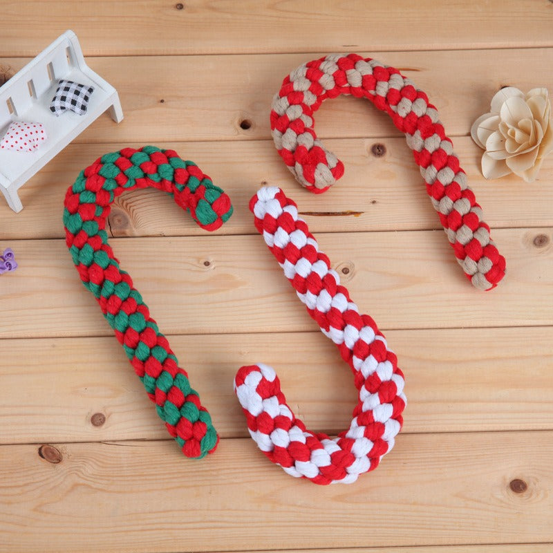 1pcs Cotton rope crutches Christmas series pet toys dog teeth cleaning and molar toys