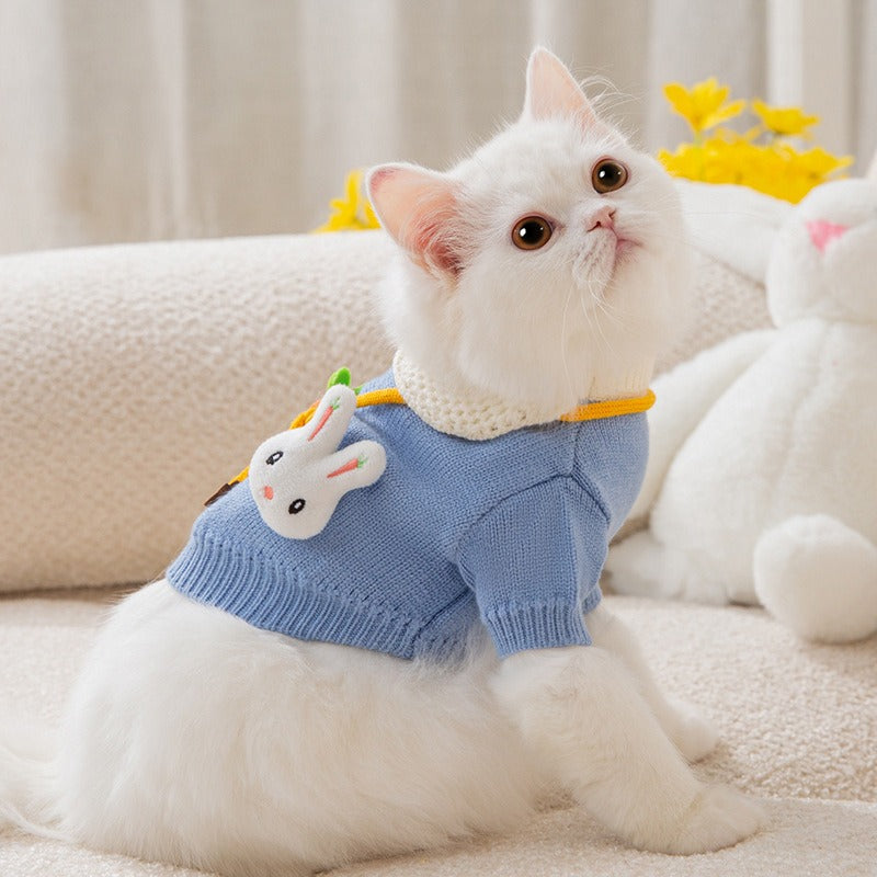 New Cute Cat Clothes Hair proof Autumn Puppet Kitten English Short Blue Cat Pet Autumn Winter Cat Sweater