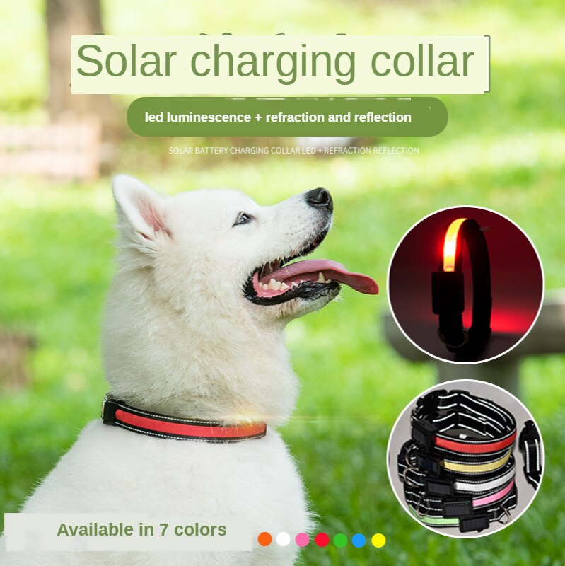 LED solar luminous collar charging flash collar Teddy luminous neck rope pet supplies dog collar accessories