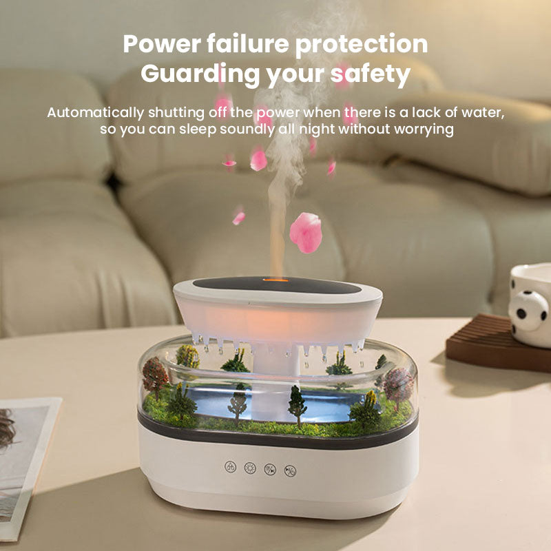 Raindrop - style aroma humidifier with lights, white noise, and essential oil diffusion for home.
