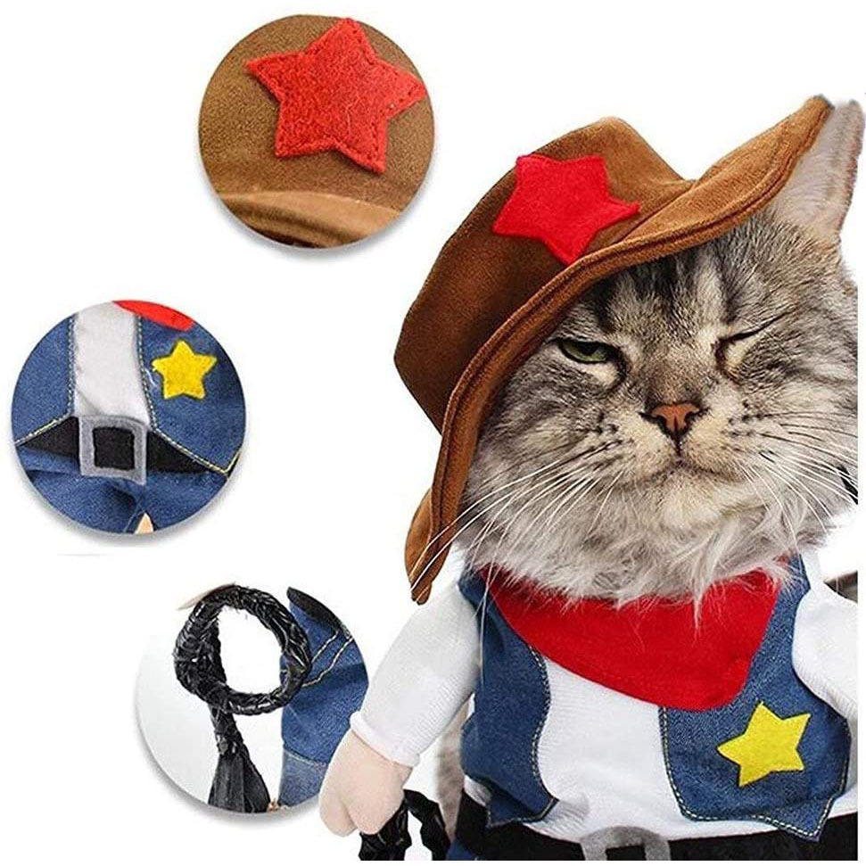 Funny Pet Costume Cowboy Role Play Suit Pet Costume Cat Halloween Christmas Party