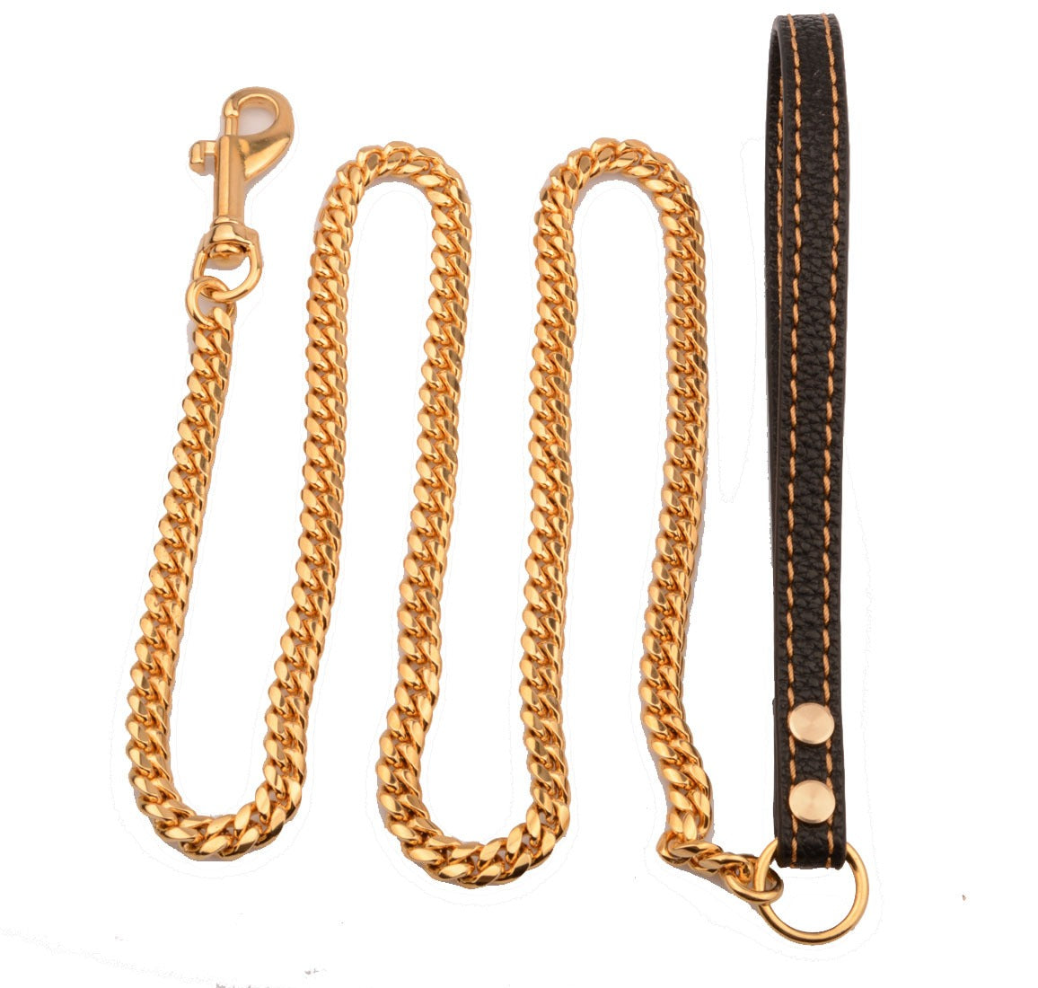 10mm stainless steel leather traction rope golden stainless steel Cuban chain dog chain medium-sized dog pet traction chain