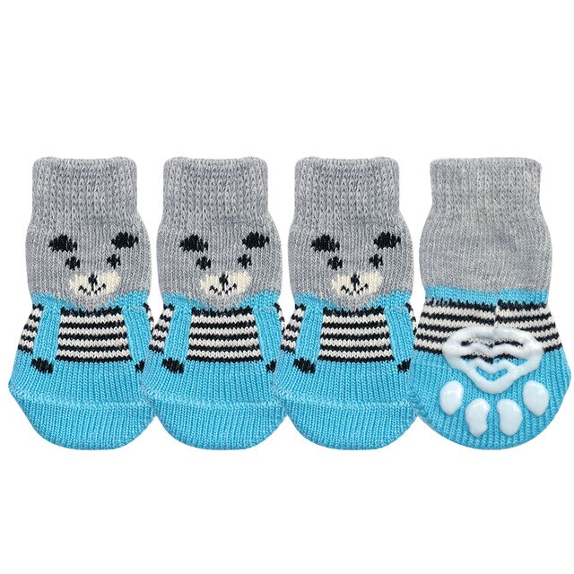 4pcs/set Dog Shoes Lovely Warm Dog Socks Winter Anti-Slip Knit Socks Cartoon Print Cats Dogs Boots Winter Pet Warm Supplies