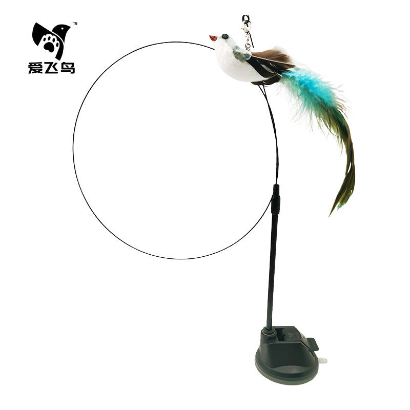 Funny Simulation Bird Interactive Cat Toy with Super Suction Cup Feather Bird for Kitten Play Chase Exercise Cat Toy Supplies