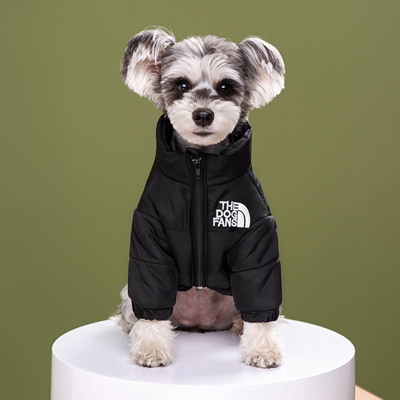 Pet dog clothing trendy brand dog face windproof and warm, medium and large size dog winter cotton jacket, assault suit