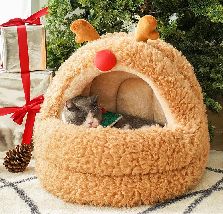 zeze elk yurt cat nest winter warm cat large space semi-enclosed removable and washable pet nest mat