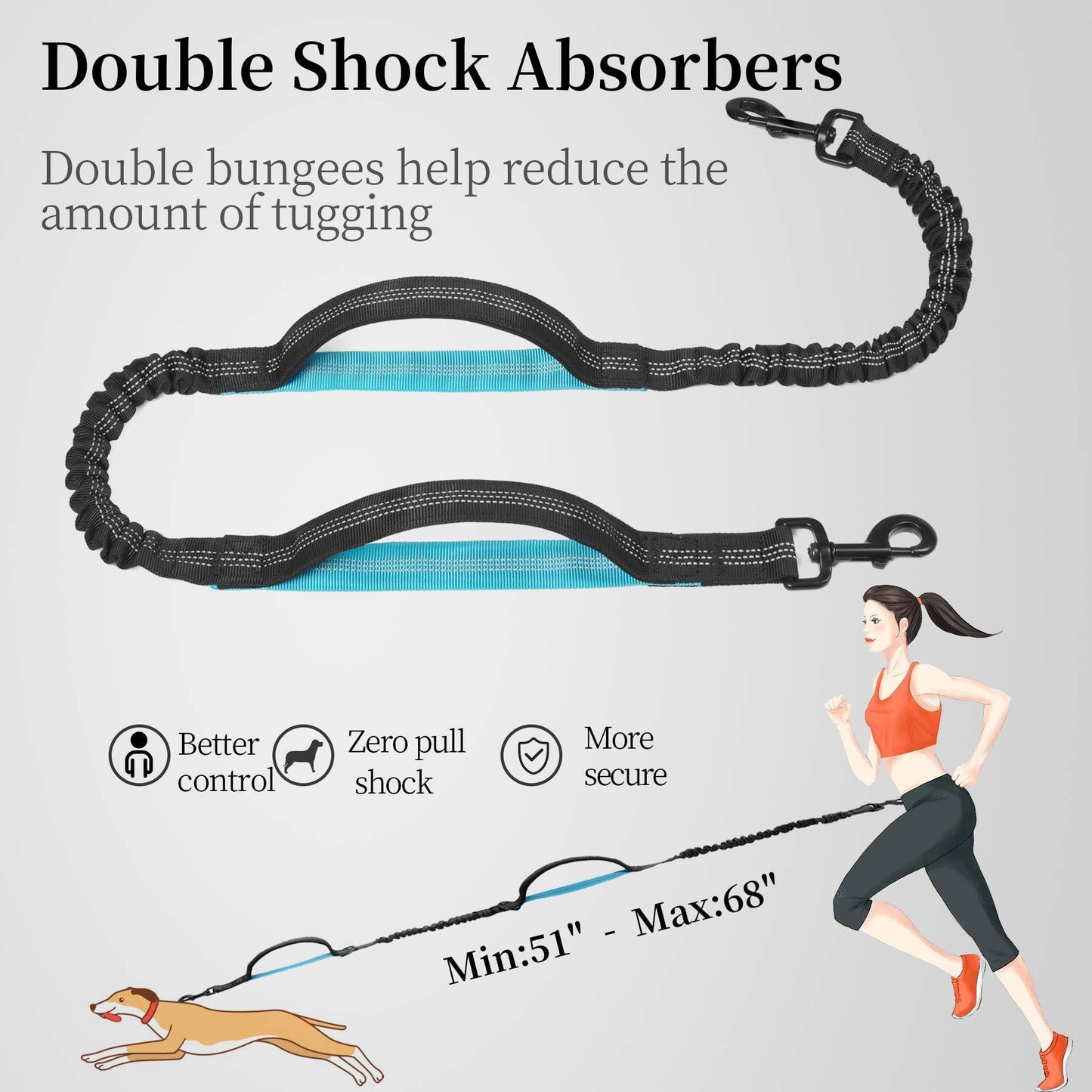 Pets Supplies Walking Jogging Running Dual Padded Handles Durable Hands Free Nylon Dog Leash