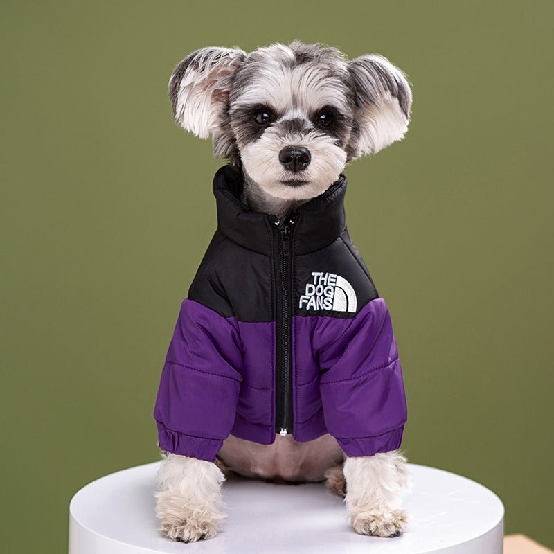 Pet dog clothing trendy brand dog face windproof and warm, medium and large size dog winter cotton jacket, assault suit