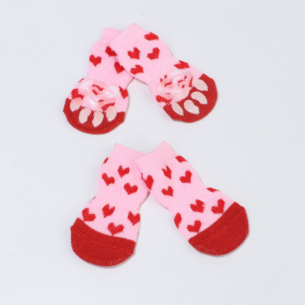 4pcs/set Dog Shoes Lovely Warm Dog Socks Winter Anti-Slip Knit Socks Cartoon Print Cats Dogs Boots Winter Pet Warm Supplies