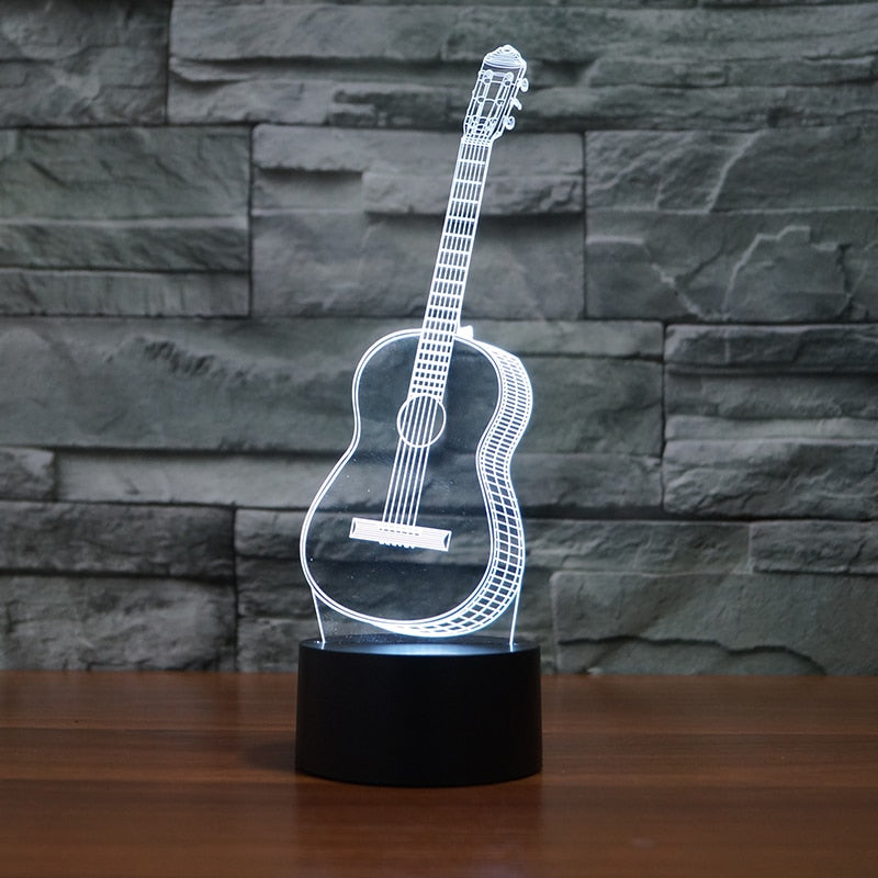 3D Optical Illusion LED guitar Night Light, 7 Color Changing Night Light, Room Decor Light, Table Desk Lamp