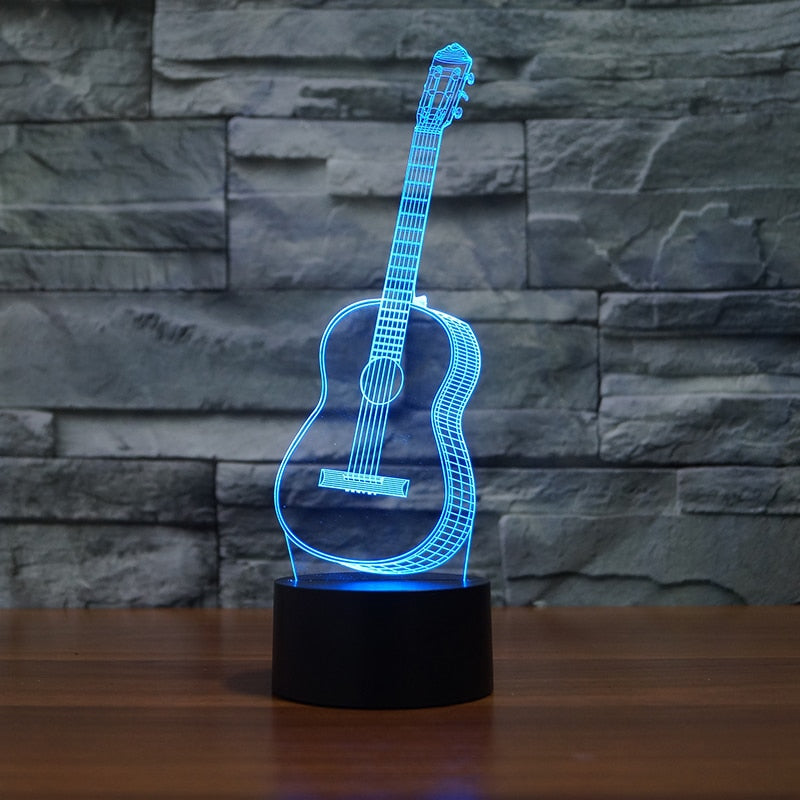 3D Optical Illusion LED guitar Night Light, 7 Color Changing Night Light, Room Decor Light, Table Desk Lamp