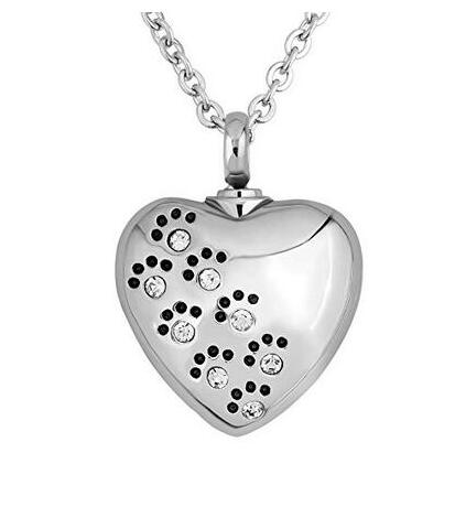 Crystal Pet Dog Paw Print Heart Urn Pendant Necklace