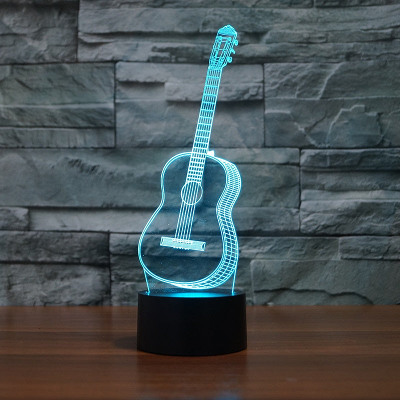3D Optical Illusion LED guitar Night Light, 7 Color Changing Night Light, Room Decor Light, Table Desk Lamp