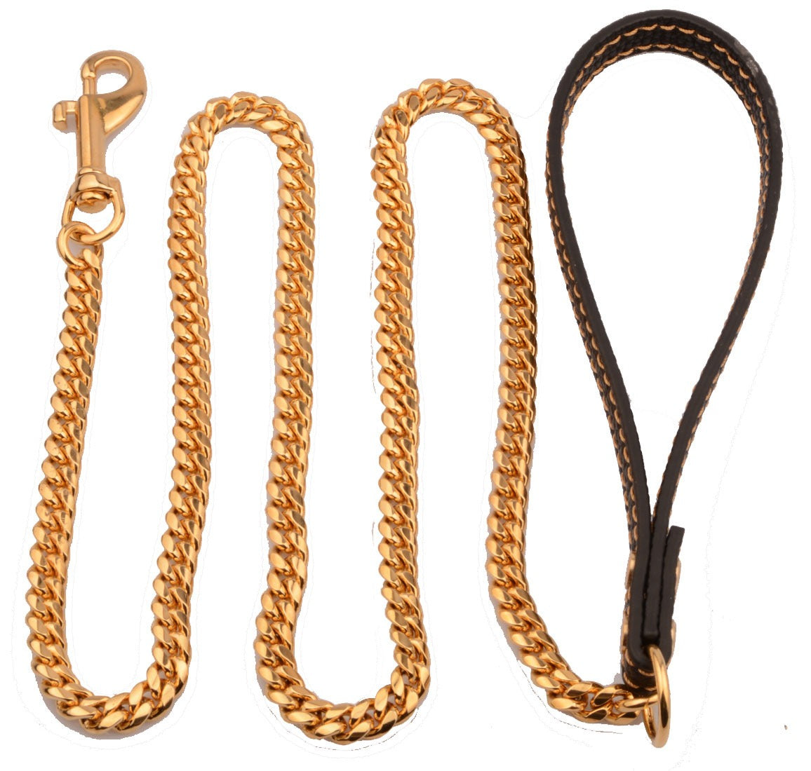 10mm stainless steel leather traction rope golden stainless steel Cuban chain dog chain medium-sized dog pet traction chain