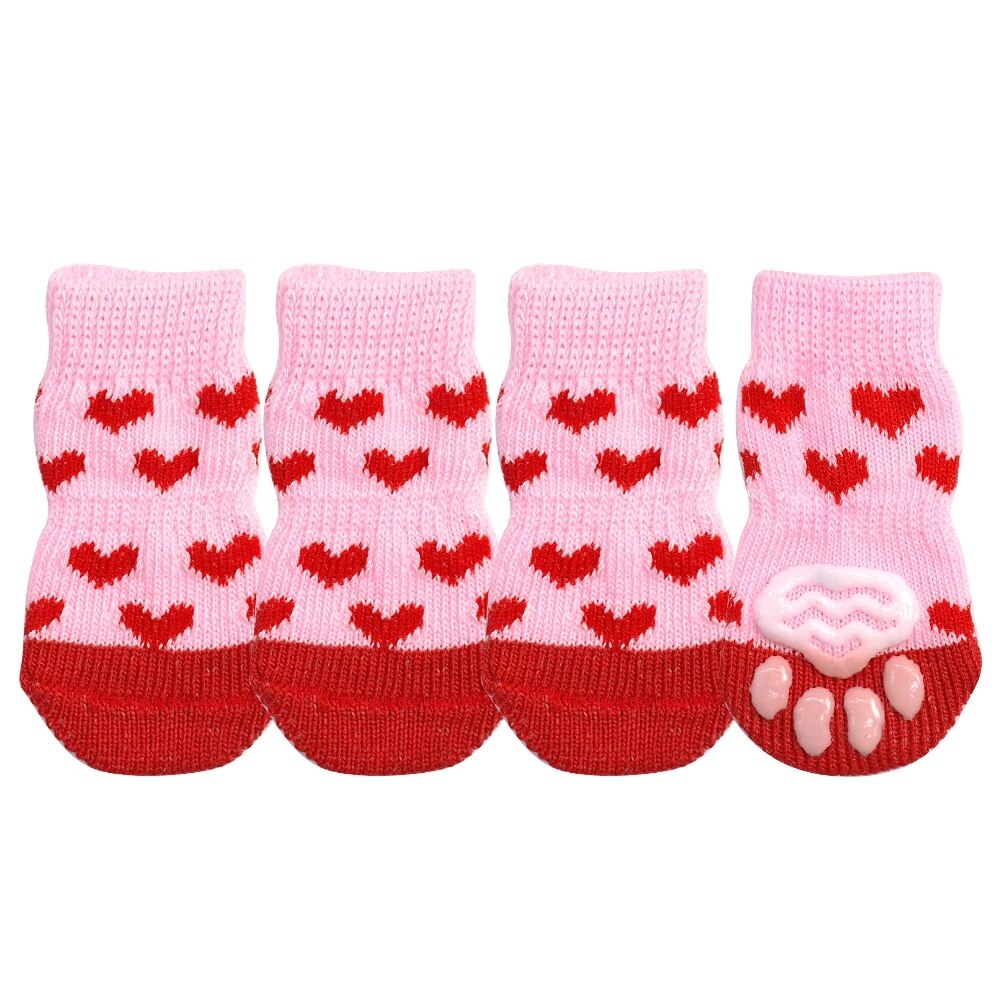 4pcs/set Dog Shoes Lovely Warm Dog Socks Winter Anti-Slip Knit Socks Cartoon Print Cats Dogs Boots Winter Pet Warm Supplies