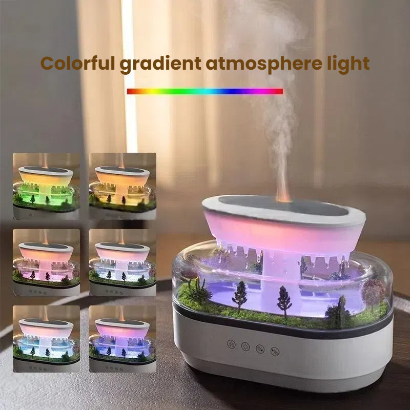 Raindrop - style aroma humidifier with lights, white noise, and essential oil diffusion for home.