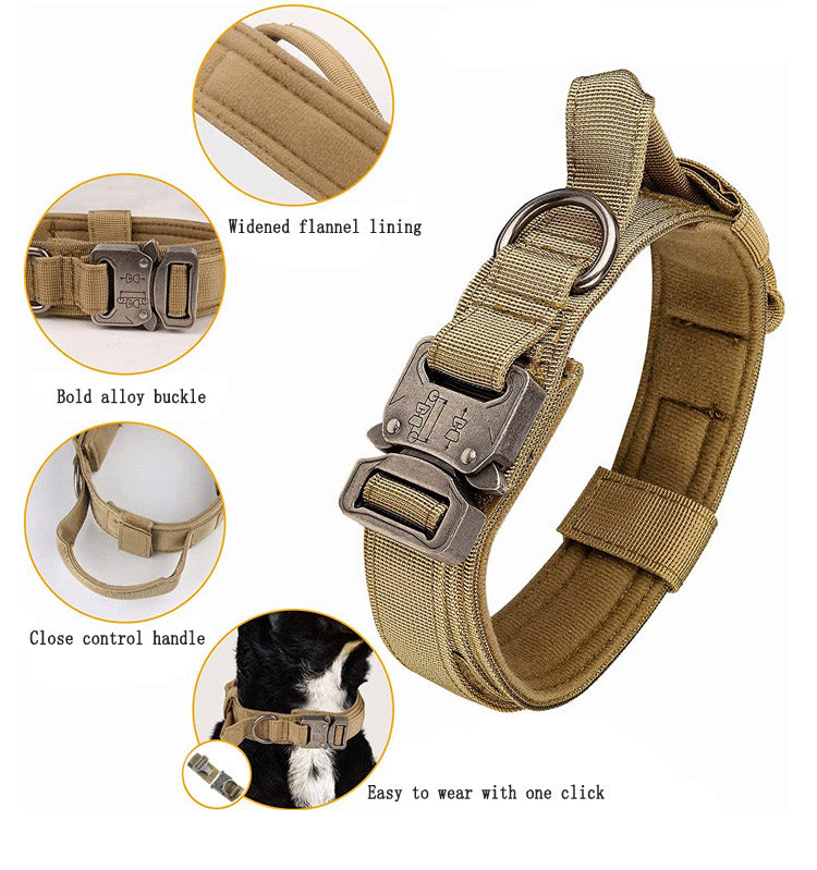 Tactical Dog Collar Thickened, Thick, and Strong Medium to Large Dog Neck Collar Golden Hair De Mu Traction Rope Chain