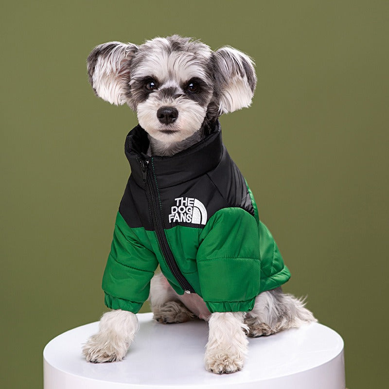 Pet dog clothing trendy brand dog face windproof and warm, medium and large size dog winter cotton jacket, assault suit