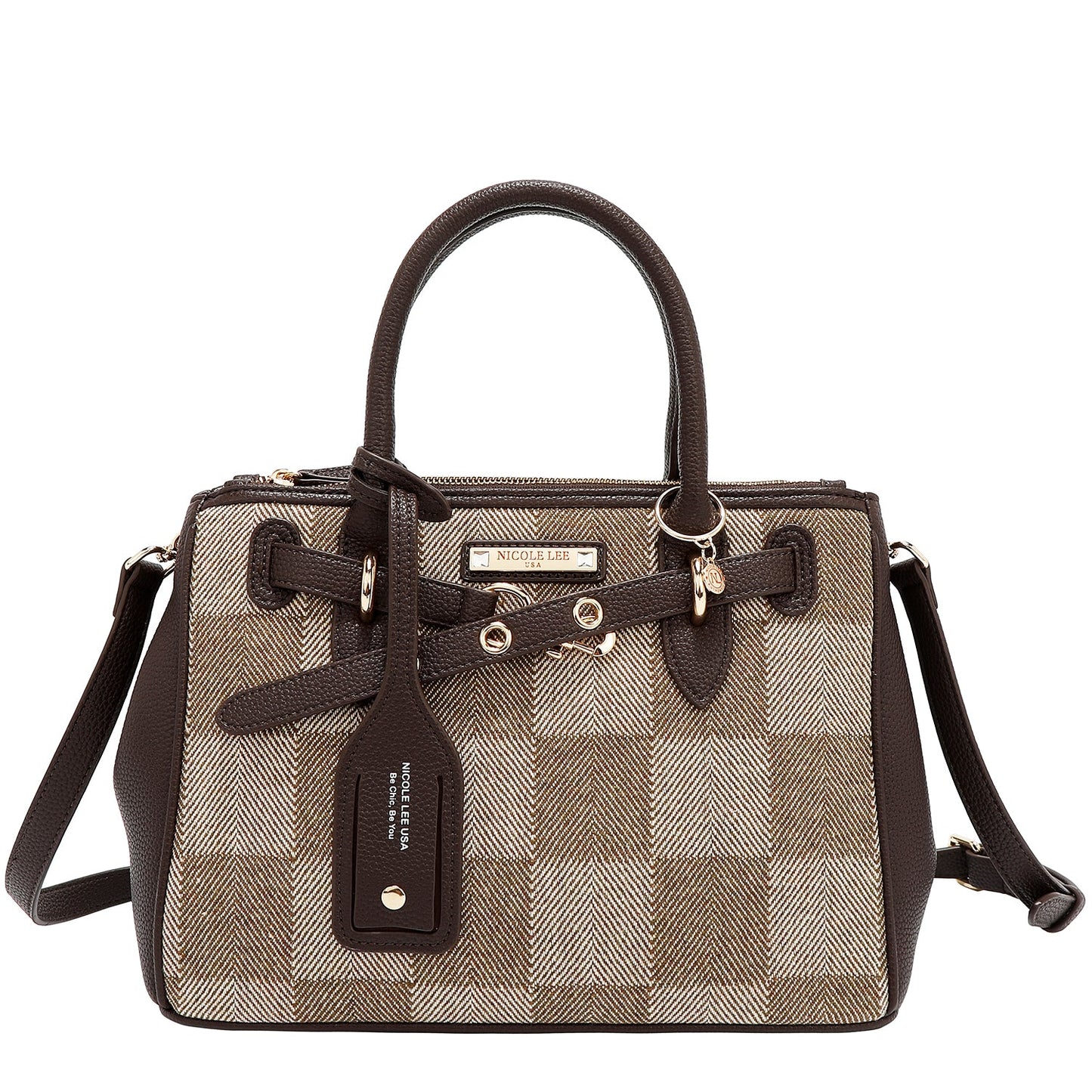 BOLSO DE CUADROS CHIC (MARRON CLARO)